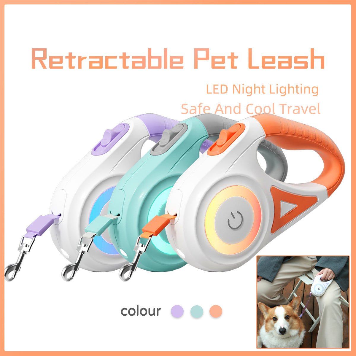 Dog Leash Retractable Leash And Dog Collar Spotlight Automatic Pet Dog Cat Traction Rope For Small Medium Dogs Pet Product - XAVEROGreen 3M