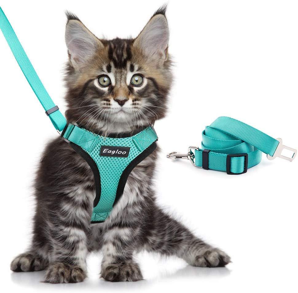 Escape Proof Cat Vest Harness And Car Seat Belt Adapter Adjustable Reflective Cat Harness Soft Mesh Harness For Kitten Puppy - XAVEROBlack leash1.5X0.02M