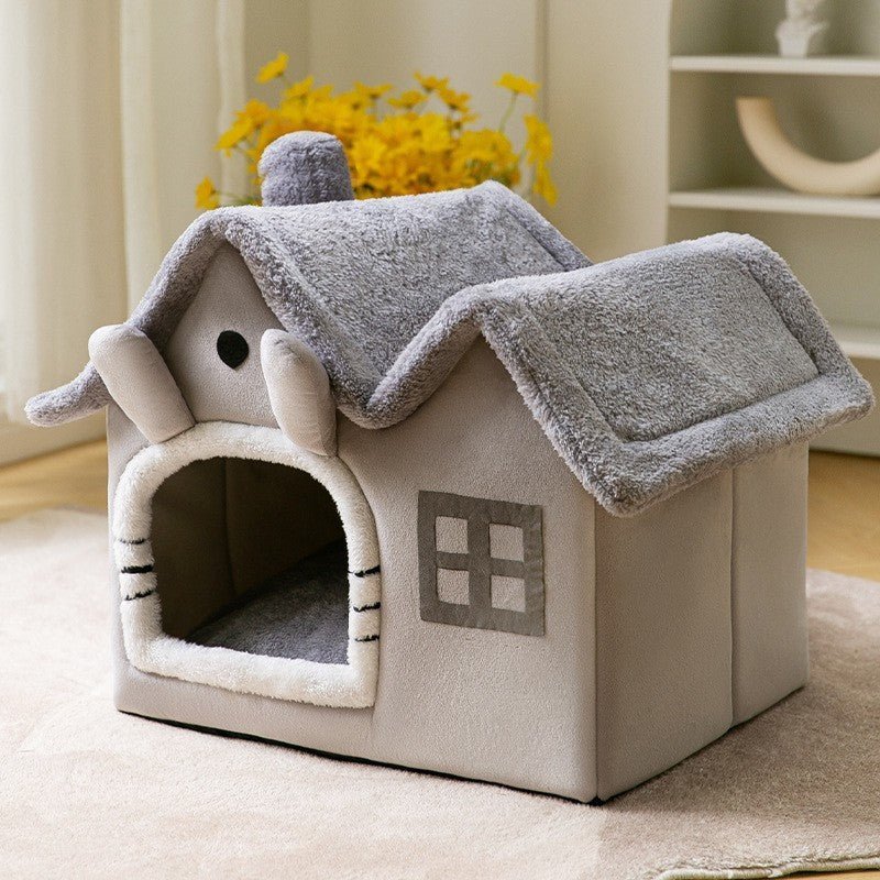 Foldable Dog House Pet Cat Bed Winter Dog Villa Sleep Kennel Removable Nest Warm Enclosed Cave Sofa Pets Supplies - XAVERODouble top grey torso