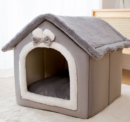Foldable Dog House Pet Cat Bed Winter Dog Villa Sleep Kennel Removable Nest Warm Enclosed Cave Sofa Pets Supplies - XAVEROGrey Rabbit