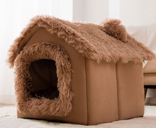 Foldable Dog House Pet Cat Bed Winter Dog Villa Sleep Kennel Removable Nest Warm Enclosed Cave Sofa Pets Supplies - XAVEROBrown Snow House
