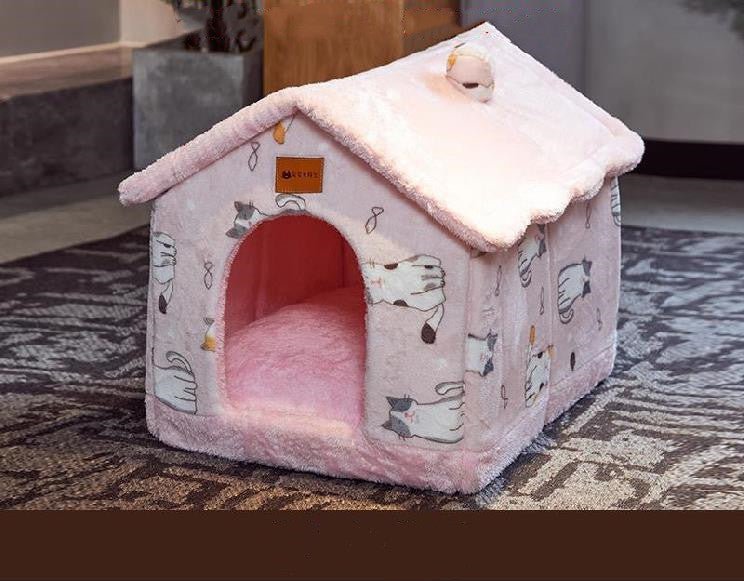 Foldable Dog House Pet Cat Bed Winter Dog Villa Sleep Kennel Removable Nest Warm Enclosed Cave Sofa Pets Supplies - XAVEROBlue Rabbit