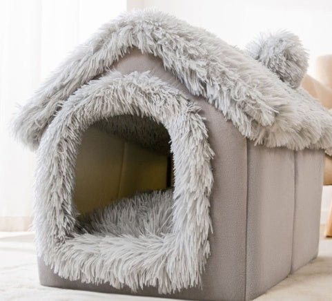 Foldable Dog House Pet Cat Bed Winter Dog Villa Sleep Kennel Removable Nest Warm Enclosed Cave Sofa Pets Supplies - XAVEROGrey Snow House