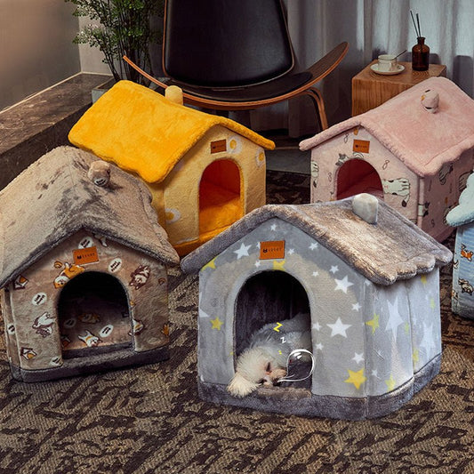 Foldable Dog House Pet Cat Bed Winter Dog Villa Sleep Kennel Removable Nest Warm Enclosed Cave Sofa Pets Supplies - XAVEROBlue Rabbit
