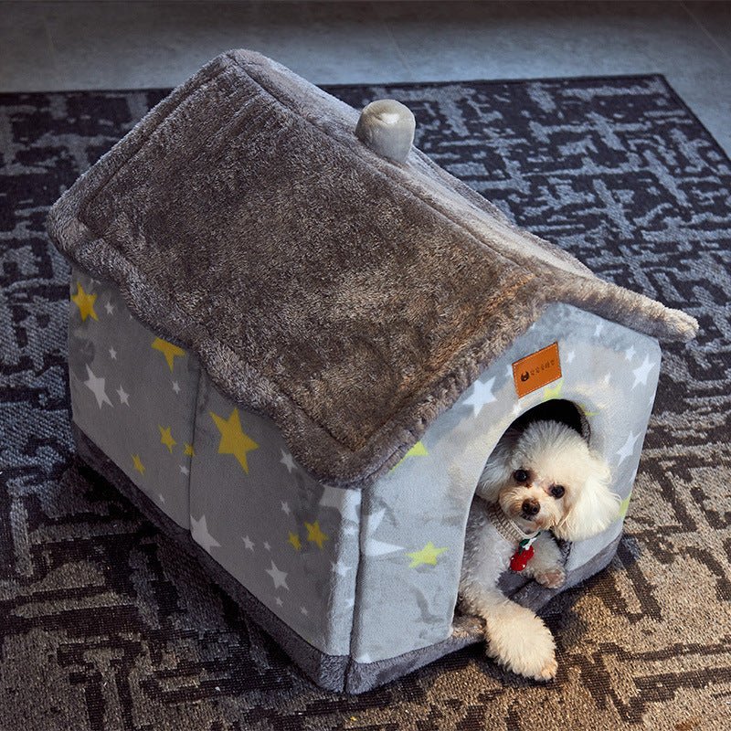 Foldable Dog House Pet Cat Bed Winter Dog Villa Sleep Kennel Removable Nest Warm Enclosed Cave Sofa Pets Supplies - XAVEROBlue Rabbit