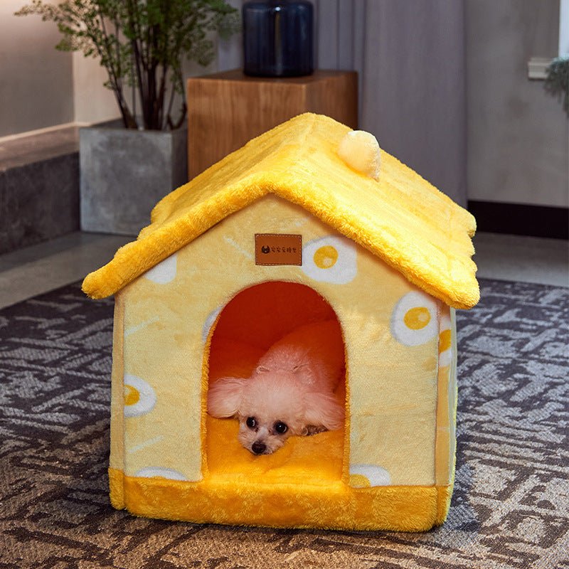 Foldable Dog House Pet Cat Bed Winter Dog Villa Sleep Kennel Removable Nest Warm Enclosed Cave Sofa Pets Supplies - XAVEROYellow omelette