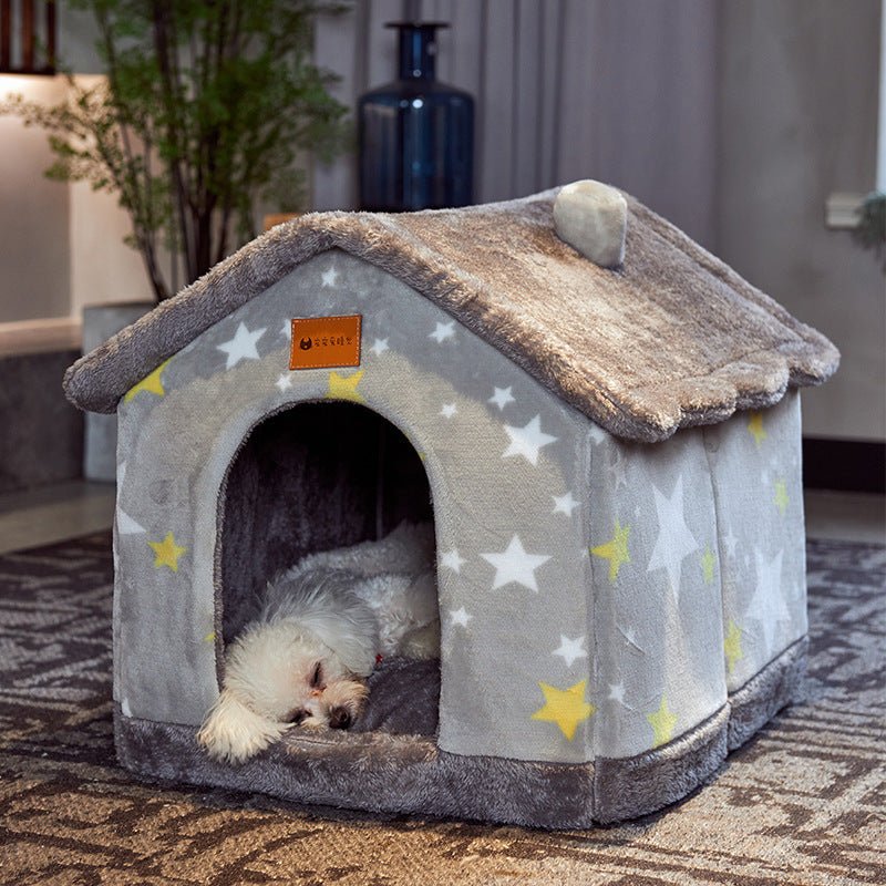 Foldable Dog House Pet Cat Bed Winter Dog Villa Sleep Kennel Removable Nest Warm Enclosed Cave Sofa Pets Supplies - XAVEROBlue Rabbit