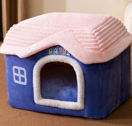 Foldable Dog House Pet Cat Bed Winter Dog Villa Sleep Kennel Removable Nest Warm Enclosed Cave Sofa Pets Supplies - XAVEROBlue Rabbit