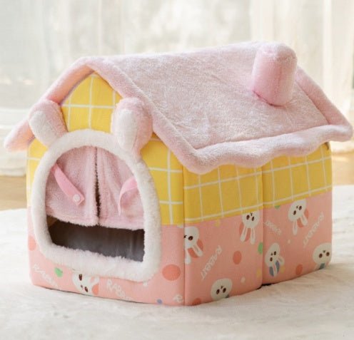 Foldable Dog House Pet Cat Bed Winter Dog Villa Sleep Kennel Removable Nest Warm Enclosed Cave Sofa Pets Supplies - XAVERORabbit door curtain