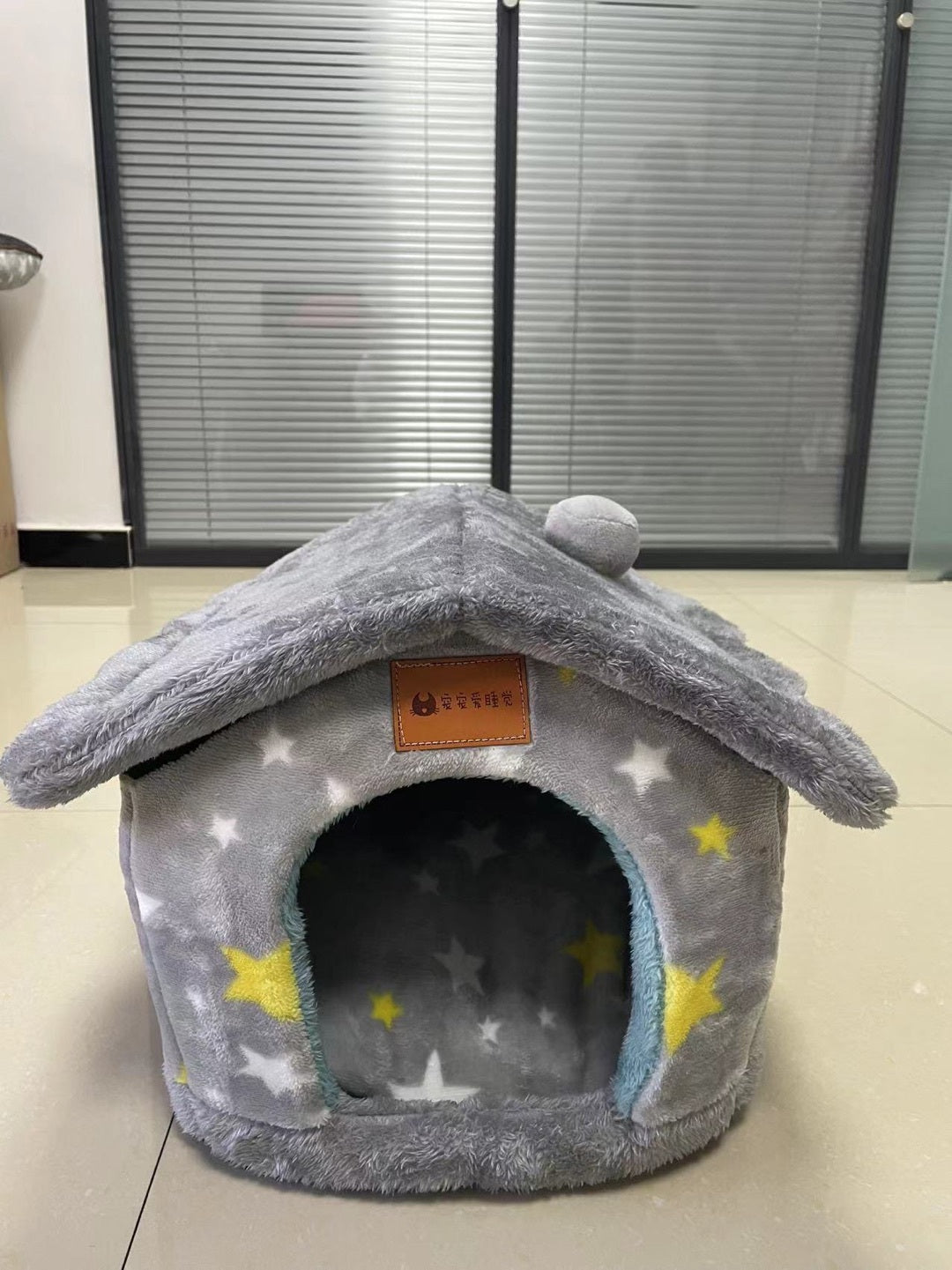 Foldable Dog House Pet Cat Bed Winter Dog Villa Sleep Kennel Removable Nest Warm Enclosed Cave Sofa Pets Supplies - XAVEROGrey stars Blue