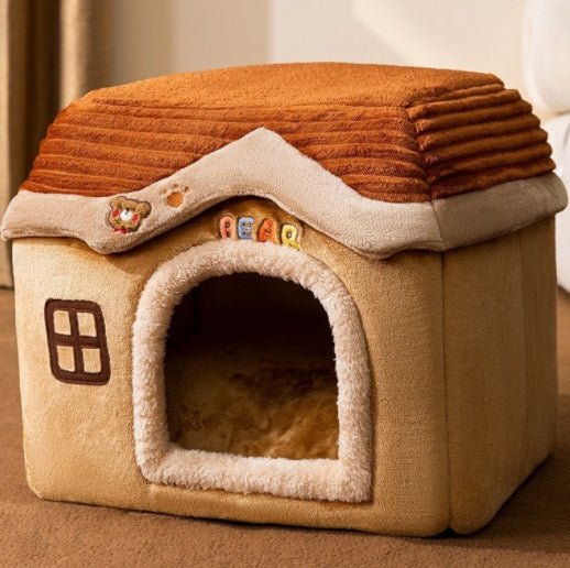 Foldable Dog House Pet Cat Bed Winter Dog Villa Sleep Kennel Removable Nest Warm Enclosed Cave Sofa Pets Supplies - XAVEROBrown Bear Castle