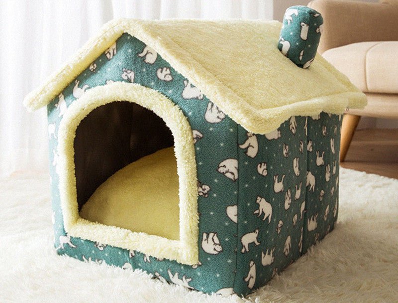Foldable Dog House Pet Cat Bed Winter Dog Villa Sleep Kennel Removable Nest Warm Enclosed Cave Sofa Pets Supplies - XAVEROGreen bear den