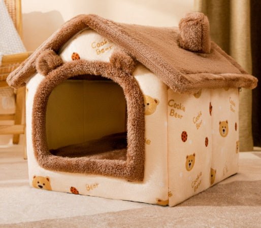 Foldable Dog House Pet Cat Bed Winter Dog Villa Sleep Kennel Removable Nest Warm Enclosed Cave Sofa Pets Supplies - XAVEROBrown bear